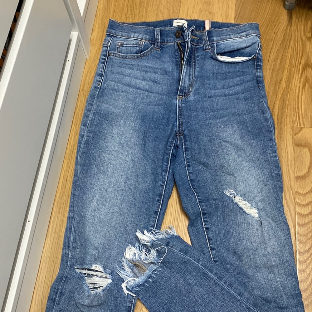 High Rise Rough Hem Jeans